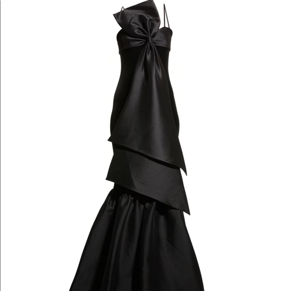 Badgley Mischka Velvet & Mikado Bow-Front Mermaid Gown